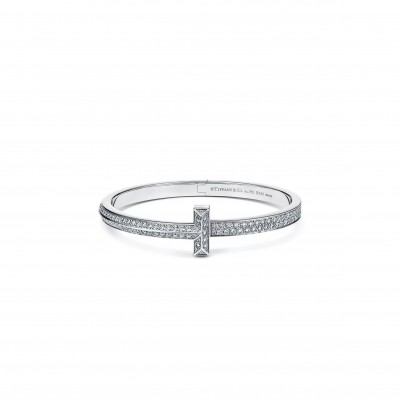 TIFFANY TT1 WIDE DIAMOND HINGED BANGLE IN WHITE GOLD 68127394